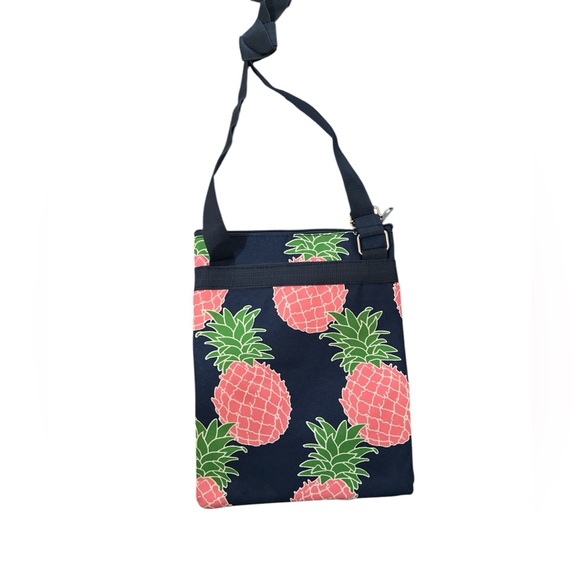 Simply Southern Crossbody Bag Pink Pineapples Navy Blue Nylon 3 Zippers - Picture 2 of 2